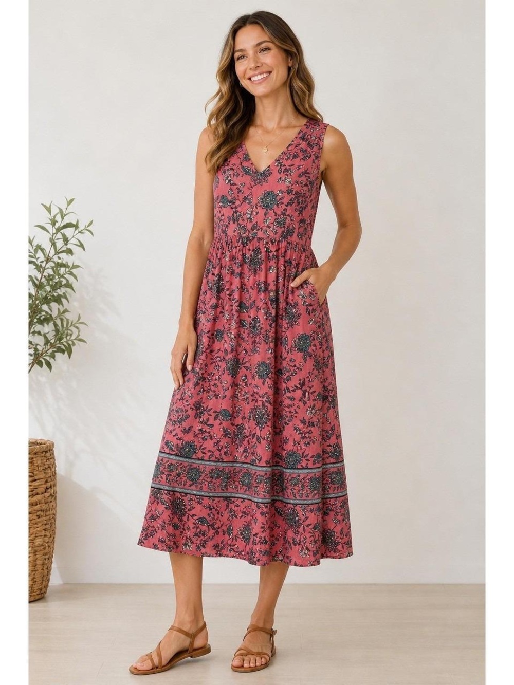 J Jill Dreamscape Gauze Border Print Maxi Dress